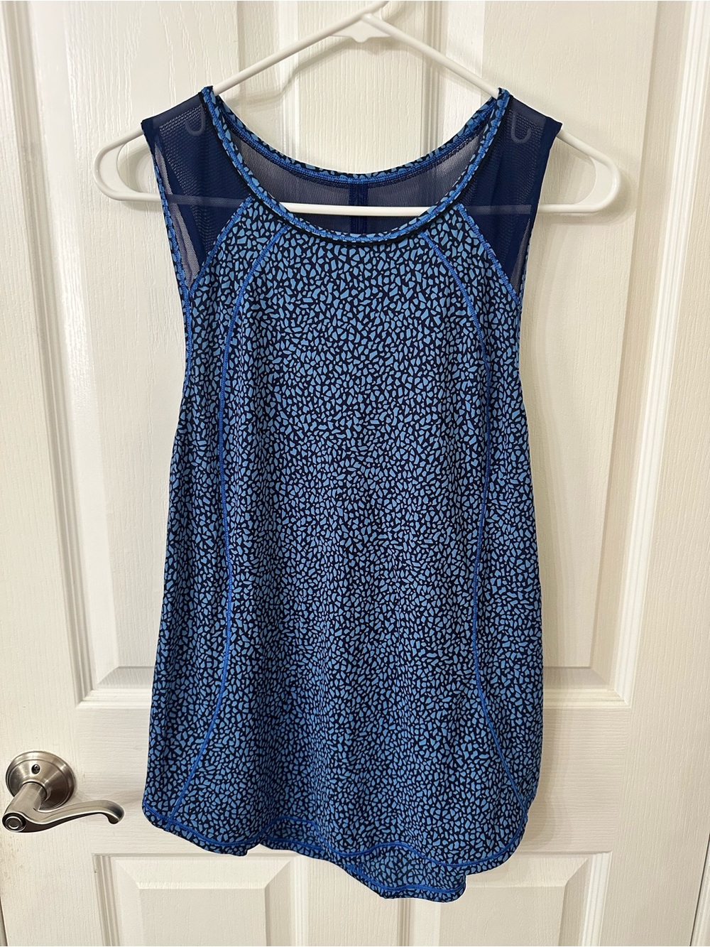 Women’s Blue Patterned Mesh-Back Tank Top